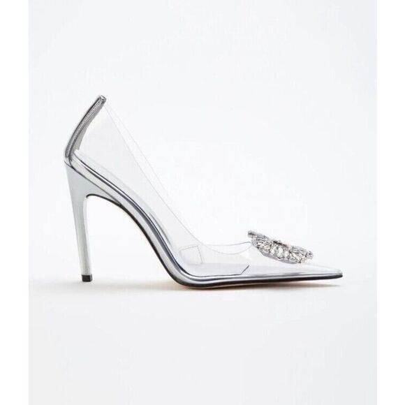 Good American Sz 7.5 Clear Cinder-F*cking-Rella Jeweled Stiletto Pumps $195 - Picture 3 of 15